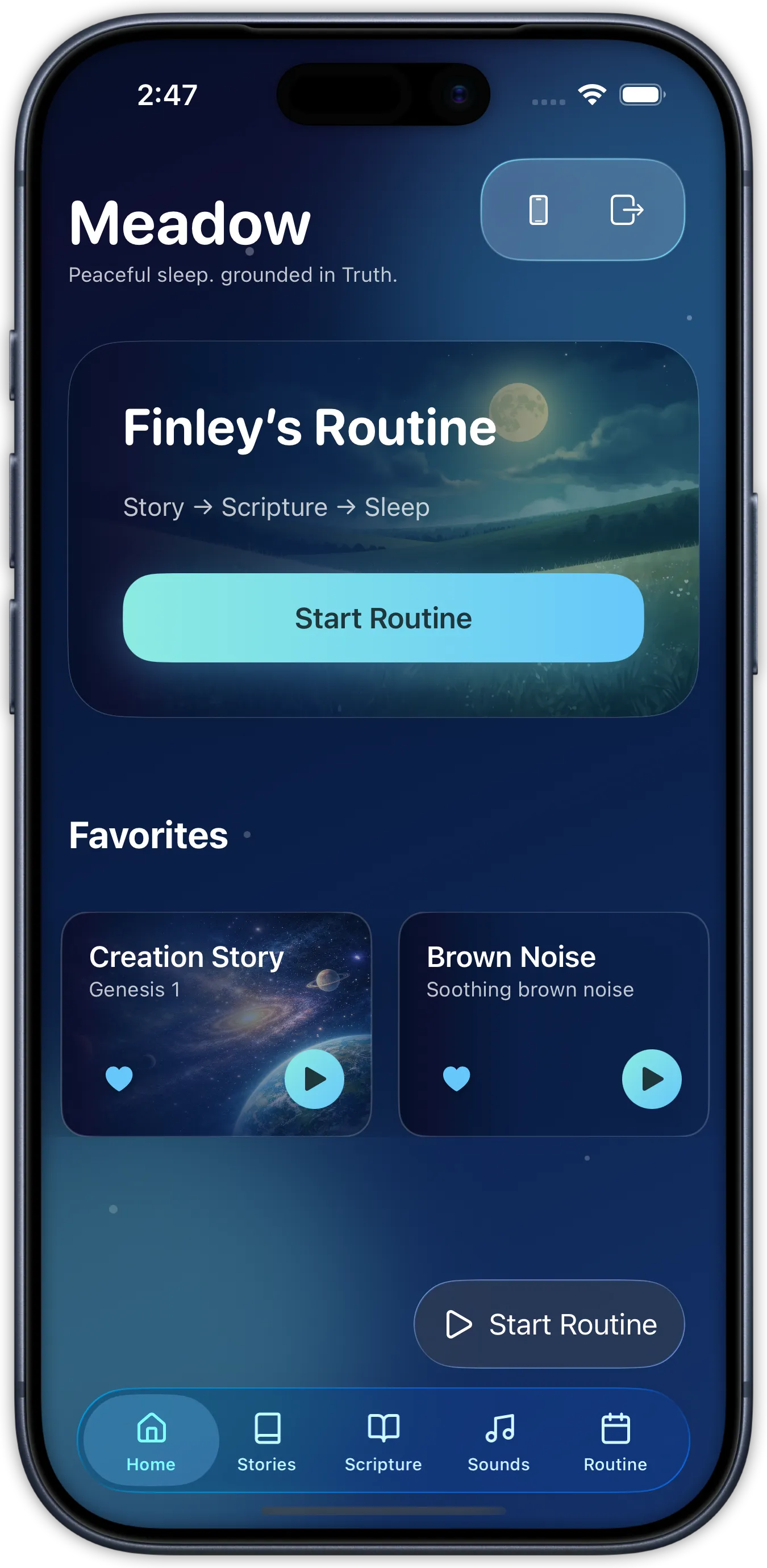 The Meadow app home screen